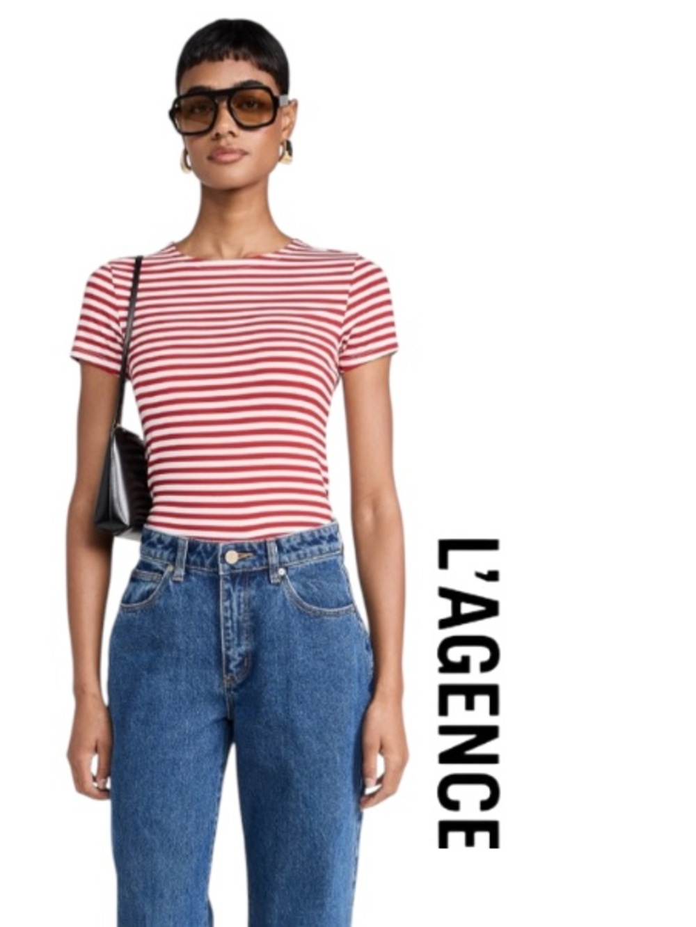 L'Agence Ressi Red Striped Crew Neck Top